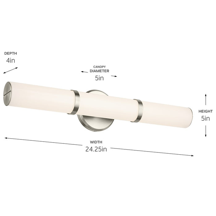 Kichler Rosh 1 Light Linear Bath Medium, Brushed Nickel/White
