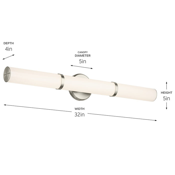 Kichler Rosh 1 Light Linear Bath Large, Brushed Nickel/White