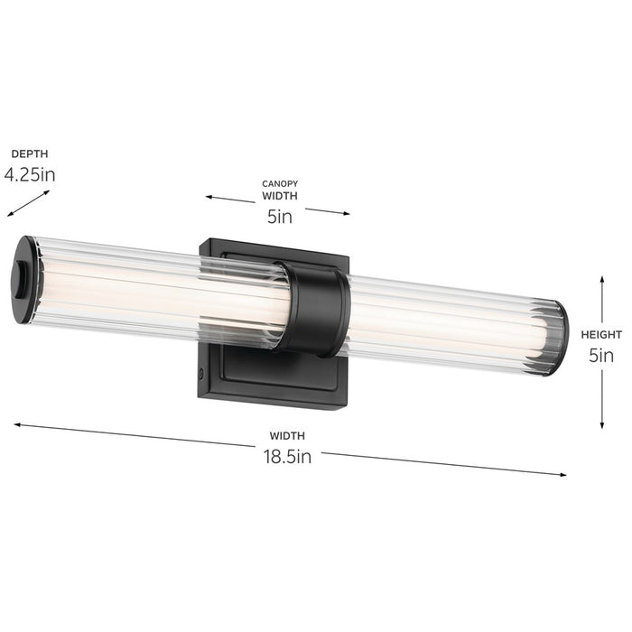 Kichler Laurene 2 Light Wall Sconce, Black/Clear Fluted