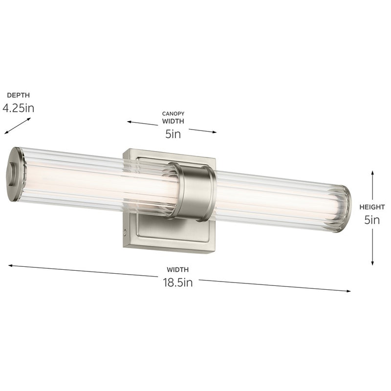Kichler Laurene 2 Light Wall Sconce, Brushed Nickel/Clear Fluted