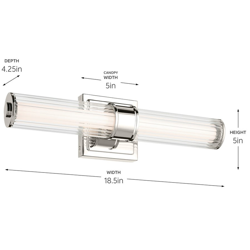 Kichler Laurene 2 Light 19" Wall Sconce, Nickel/Clear Fluted