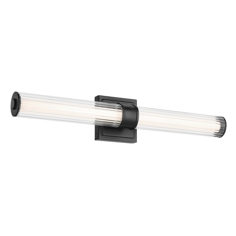 Kichler Laurene 2 Light Linear Bath Medium, Black/Clear Fluted - 55196BKLED