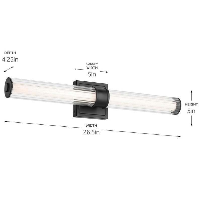 Kichler Laurene 2 Light Linear Bath Medium, Black/Clear Fluted