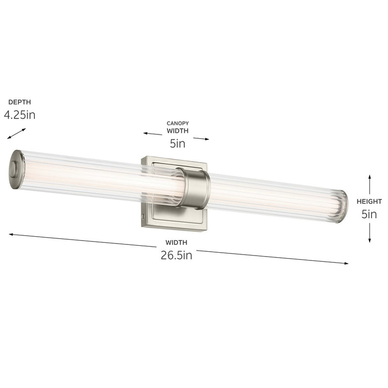 Kichler Laurene 2 Light Linear Bath Medium, Nickel/Clear Fluted