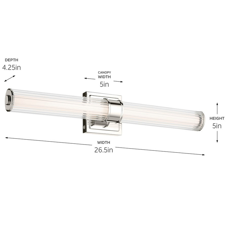 Kichler Laurene 2 Light 27" Linear Bath, Nickel/Clear Fluted