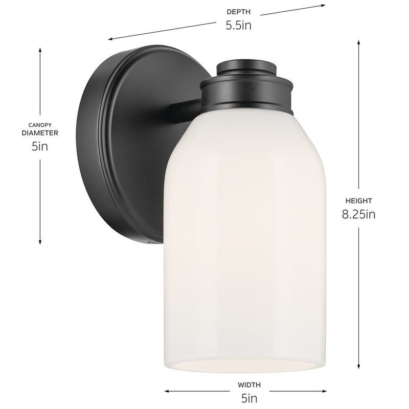 Kichler Shae 1 Light Wall Sconce, Black/Cased Opal