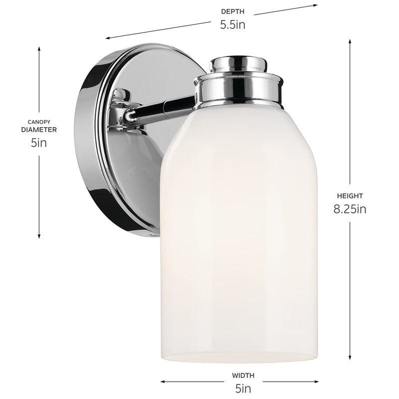 Kichler Shae 1 Light 8" Wall Sconce, Chrome/Cased Opal