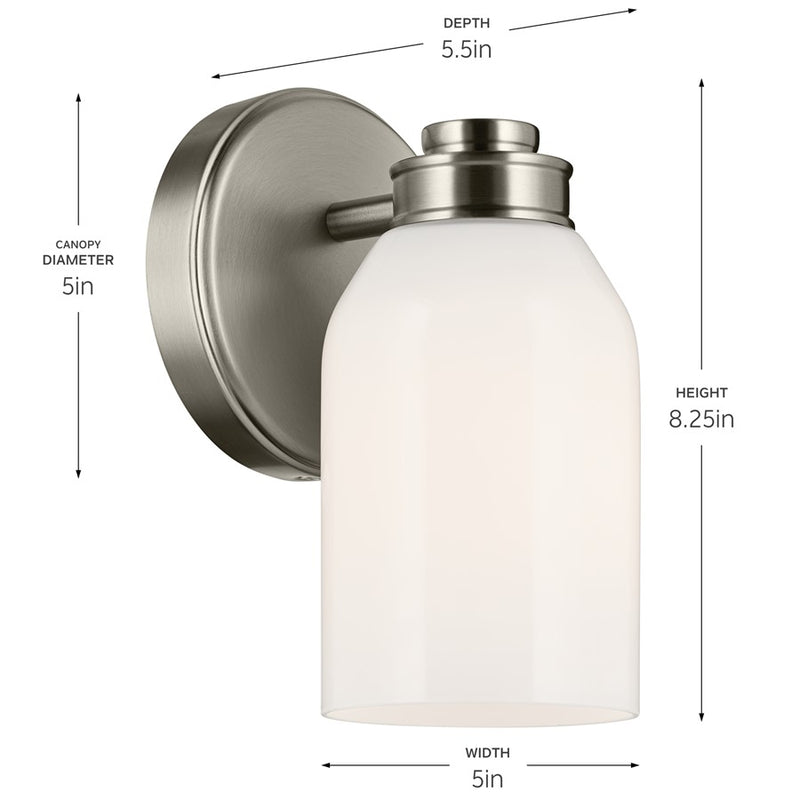 Kichler Shae 1 Light 8" Wall Sconce, Brushed Nickel/Cased Opal