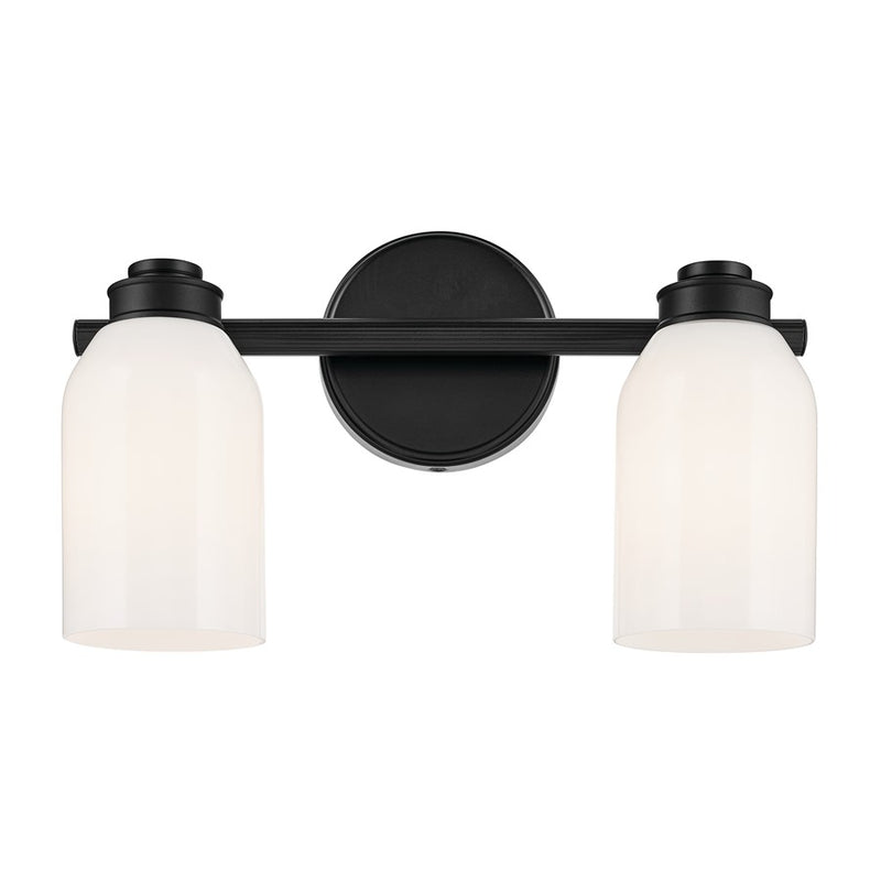 Kichler Shae 2-Light 15in Wide Bath Vanity Light | Modern Coastal Black & Cased Opal Glass | Bathroom & Powder Room Vanity | Dimmable, 120V | Model 55201BK