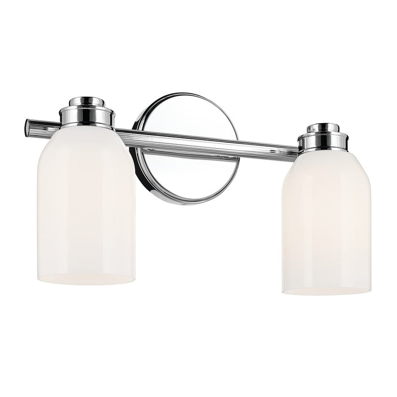 Kichler Shae 15in 2-Light Bath Vanity | Modern Chrome & Cased Opal Glass | Bathroom Vanity & Mirror Side Light | 120V, E26 Socket, Dimmable | Model 55201CH
