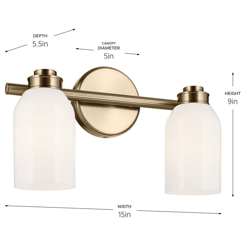 Kichler Shae 2-Light Vanity Light | Modern Champagne Bronze & Cased Opal Glass | Bathroom & Powder Room Illumination | 2 A19 Bulbs, 120V | Model 55201CPZ