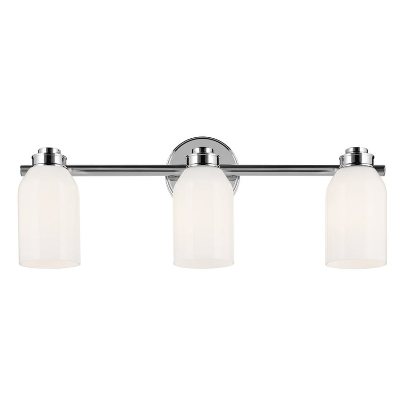 Kichler Shae 3-Light 24in Bath Vanity Light | Modern Chrome & Cased Opal Glass | Bathroom & Powder Room Fixture | 120V, Dimmable, 3-Bulb | Model 55202CH