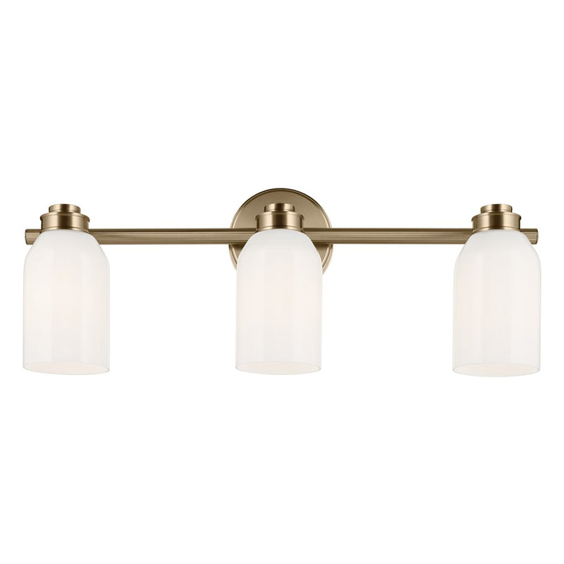 Kichler Shae 3-Light 24.25in Bathroom Vanity Light | Modern Coastal Champagne Bronze and Opal Glass | Master Bath & Double Vanity | 55202CPZ
