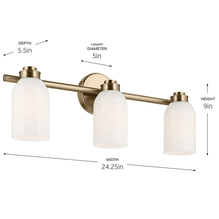 Kichler Shae 3 Light Wall Mt Bath 3 Arm, Champagne Bronze/Cased Opal