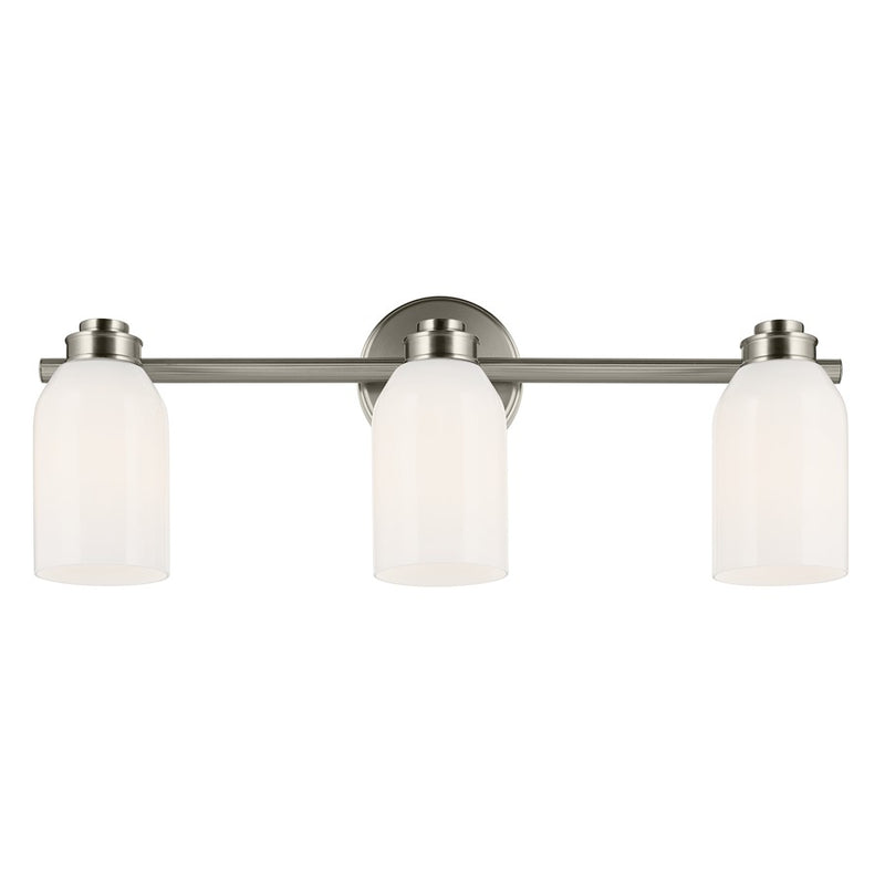 Kichler Shae 24in 3-Light Bathroom Vanity Light | Soft Modern Brushed Nickel & Cased Opal Glass | Bathroom & Powder Room Vanity | 24W LED | Model 55202NI