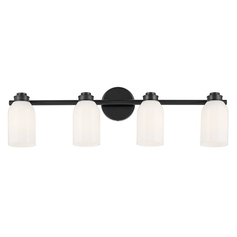 Kichler Shae 32in 4-Light Vanity Light | Modern Black Steel with Cased Opal Glass | Bathroom & Powder Room Vanity | 120V Dimmable, A Bulbs | Model 55203BK