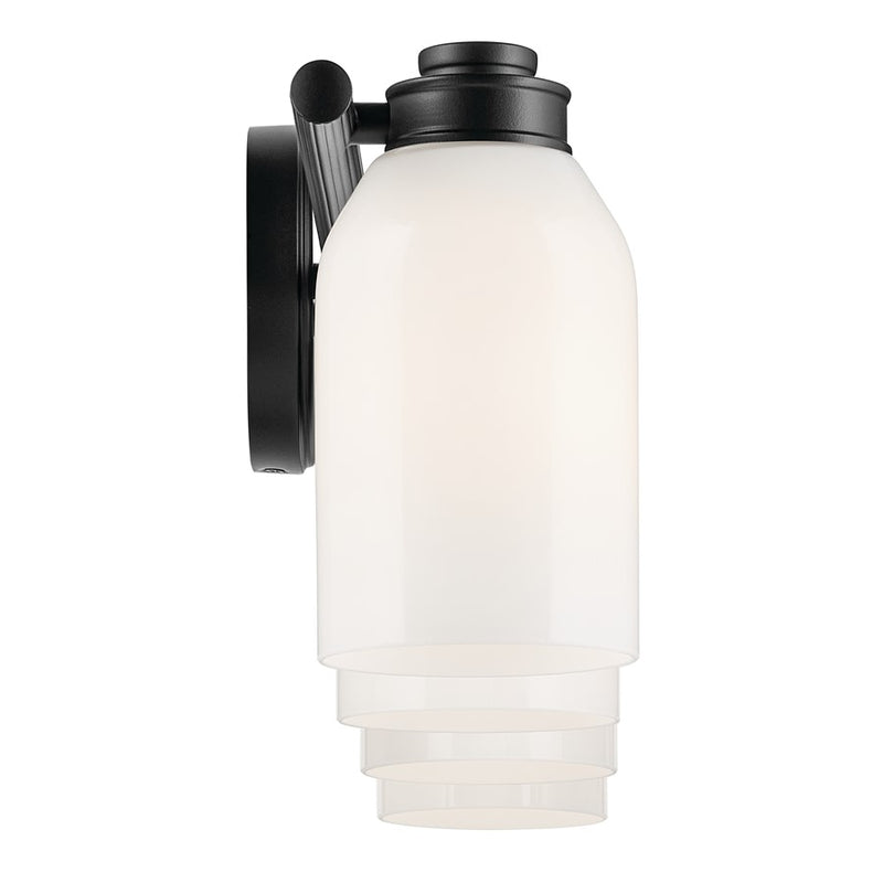 Kichler Shae 32in 4-Light Vanity Light | Modern Black Steel with Cased Opal Glass | Bathroom & Powder Room Vanity | 120V Dimmable, A Bulbs | Model 55203BK