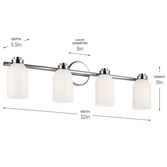 Kichler Shae 4 Light 31" Wall Mt Bath 4 Arm, Chrome/Cased Opal