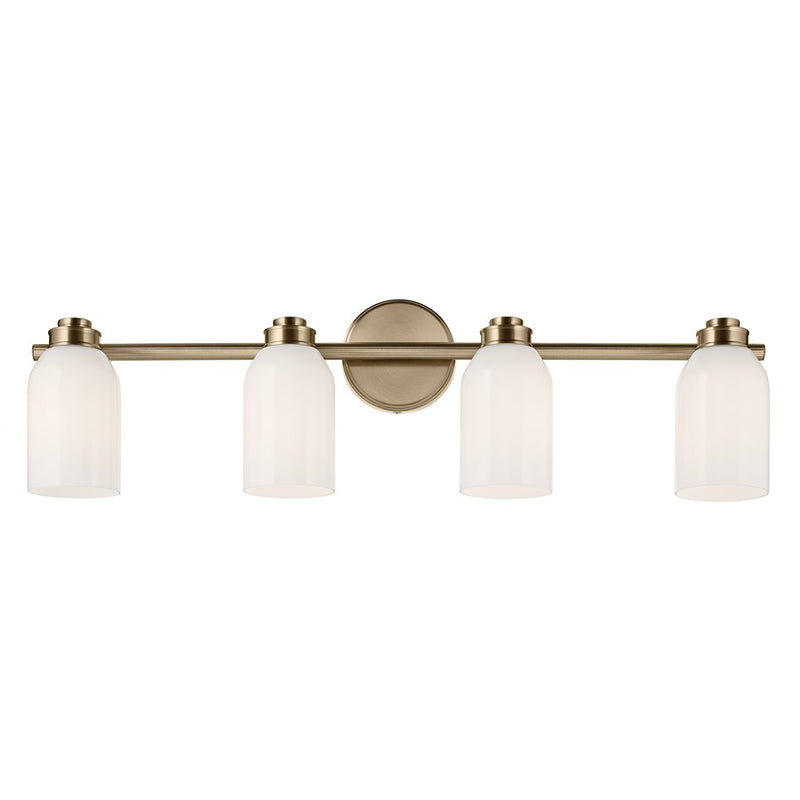 Kichler Shae 4-Light 32in Vanity Light | Modern Coastal Champagne Bronze & Cased Opal Glass | Bathroom Vanity Lighting | Dimmable| Model 55203CPZ