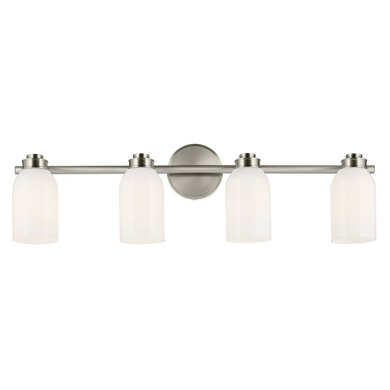 Kichler Shae 32in Wide 4-Light Vanity Light | Modern Coastal Brushed Nickel & Cased Opal Glass | Bathroom Vanity Light | Dimmable | Model 55203NI