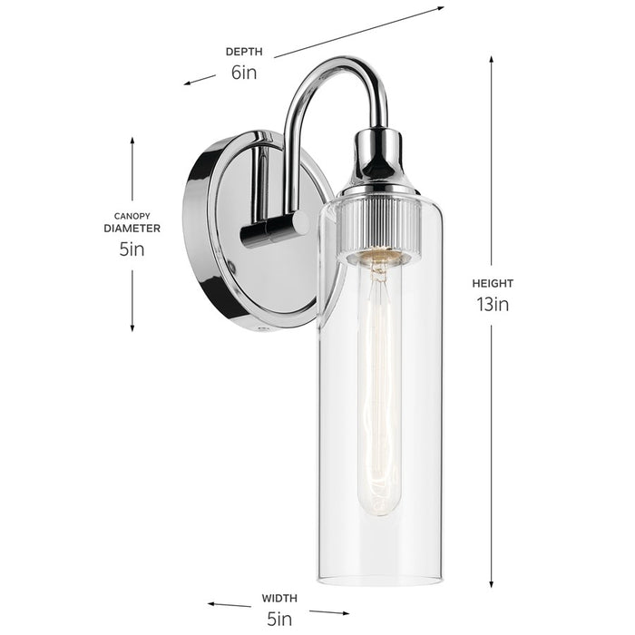 Kichler Kavi 1 Light 13" Wall Sconce, Chrome/Clear
