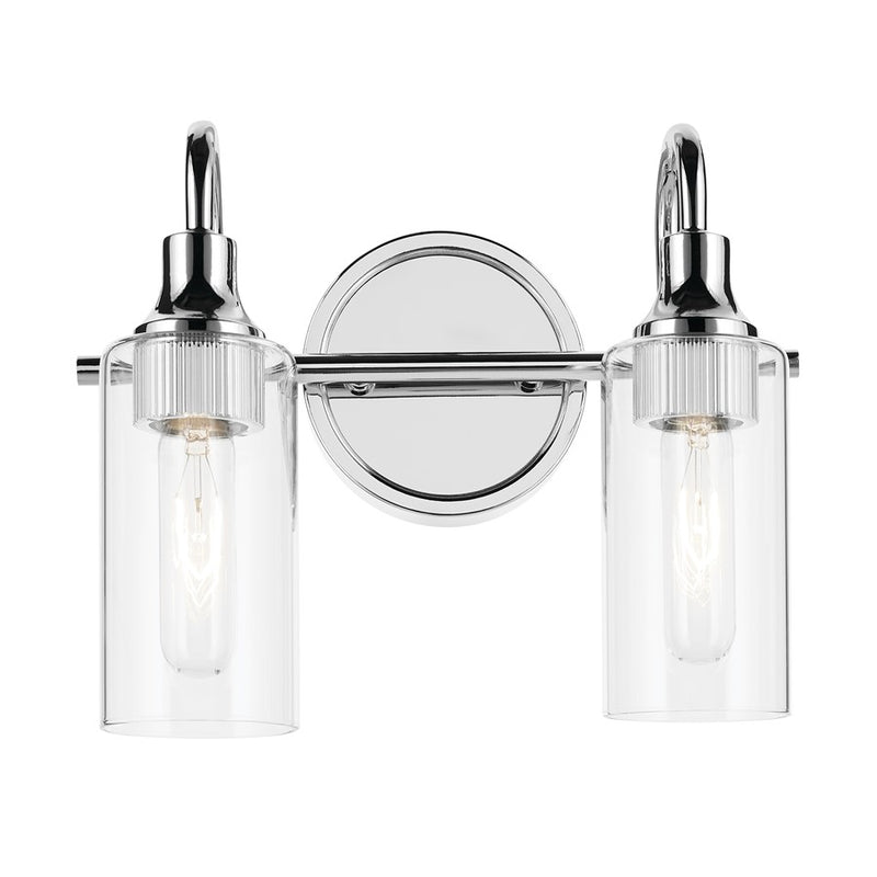 Kichler Kavi 2 Light 12.5in Vanity | Modern Chrome & Clear Glass | Bathroom & Powder Room Light | 2 x T10 Bulbs, Dimmable, Damp Rated | Model 55210CH