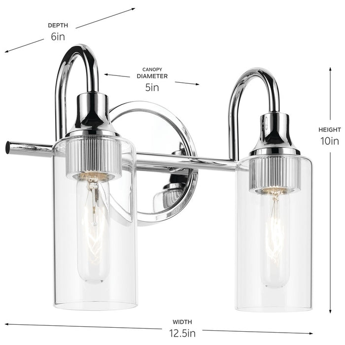 Kichler Kavi 2 Light 13" Wall Mt Bath 2 Arm, Chrome/Clear