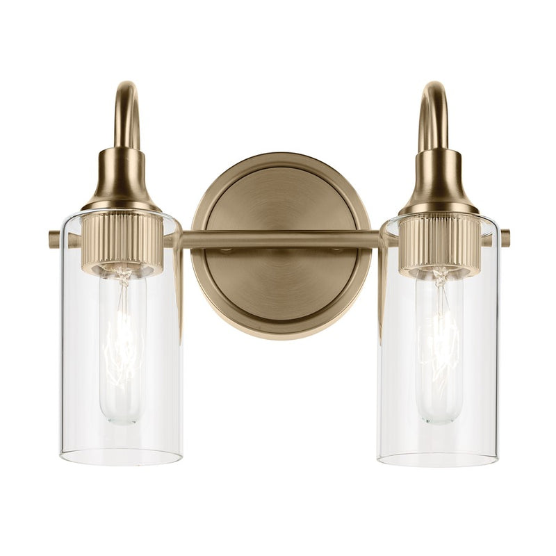 Kichler Kavi 2-Light Bathroom Vanity Light | Modern Champagne Bronze Steel | Clear Glass | Bathroom Vanity & Mirror Lighting | Model 55210CPZ