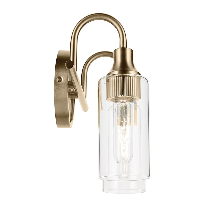 Kichler Kavi 2-Light Bathroom Vanity Light | Modern Champagne Bronze Steel | Clear Glass | Bathroom Vanity & Mirror Lighting | Model 55210CPZ