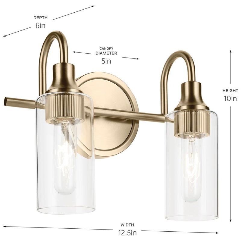 Kichler Kavi 2-Light Bathroom Vanity Light | Modern Champagne Bronze Steel | Clear Glass | Bathroom Vanity & Mirror Lighting | Model 55210CPZ