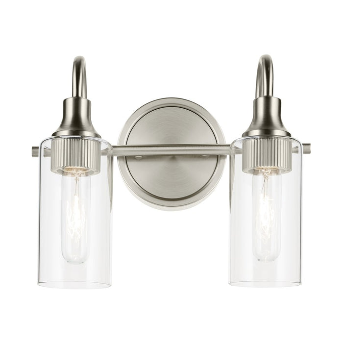 Kichler Kavi 2 Light 12.5in Vanity Light | Modern Brushed Nickel & Clear Glass | Bathroom Vanity &amp; Powder Room | 2-T10 Bulbs, Dimmable | Model 55210NI