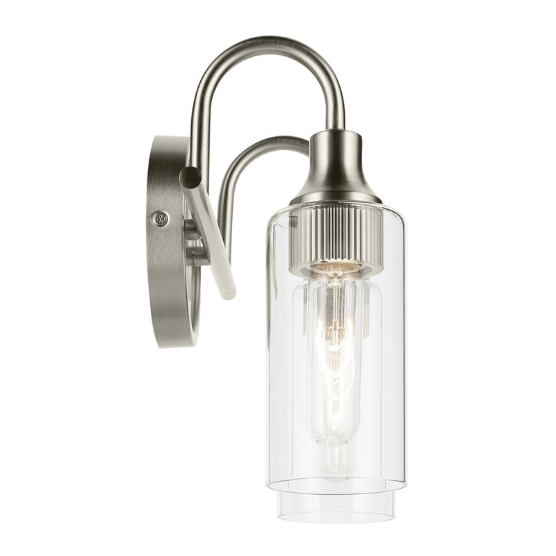 Kichler Kavi 2 Light 12.5in Vanity Light | Modern Brushed Nickel & Clear Glass | Bathroom Vanity &amp; Powder Room | 2-T10 Bulbs, Dimmable | Model 55210NI