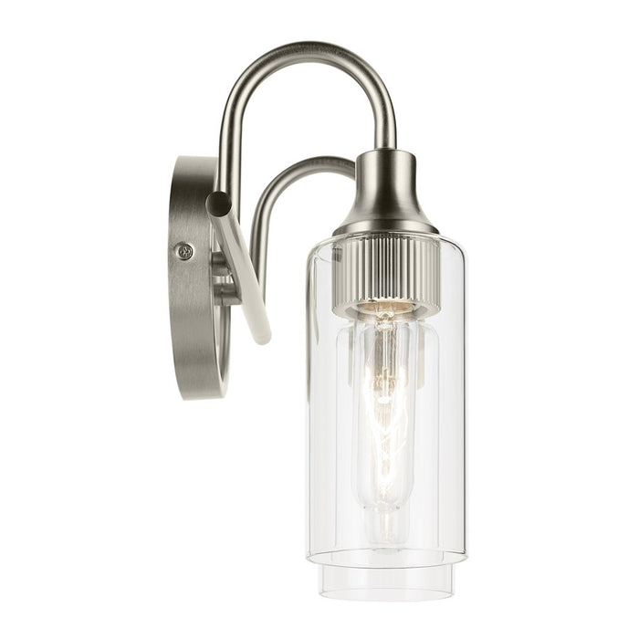 Kichler Kavi 2 Light 12.5in Vanity Light | Modern Brushed Nickel & Clear Glass | Bathroom Vanity &amp; Powder Room | 2-T10 Bulbs, Dimmable | Model 55210NI
