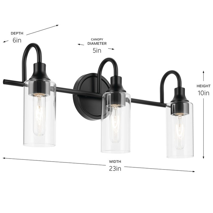 Kichler Kavi 3 Light Wall Mt Bath 3 Arm, Black/Clear