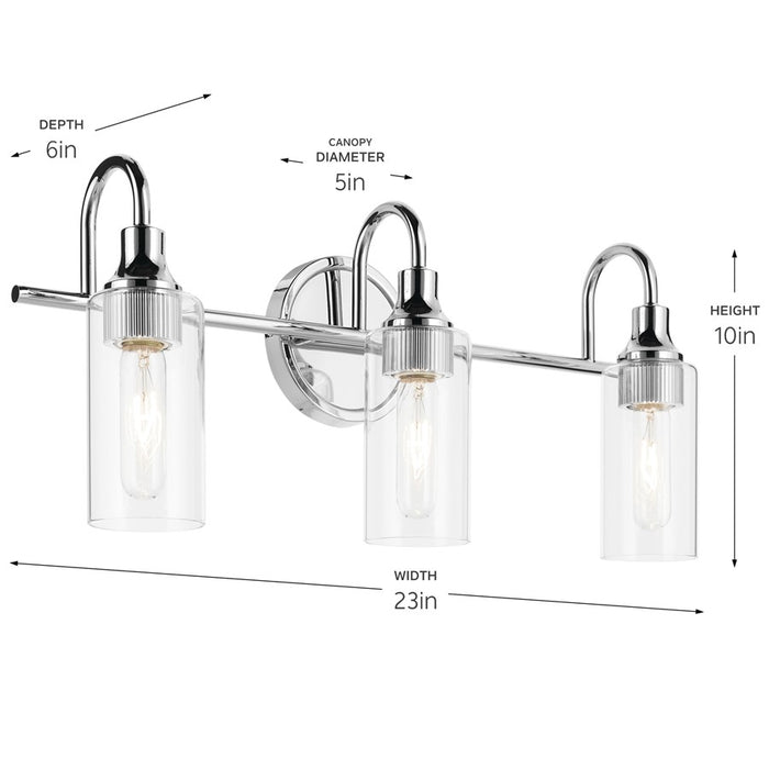 Kichler Kavi 3 Light Wall Mt Bath 3 Arm, Chrome/Clear