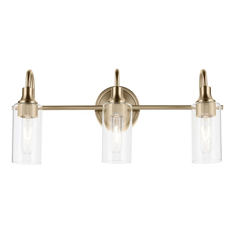 Kichler Kavi 23in 3-Light Vanity Light | Modern Champagne Bronze Steel & Clear Glass | Bathroom Vanity Lighting | Dimmable | Model 55211CPZ
