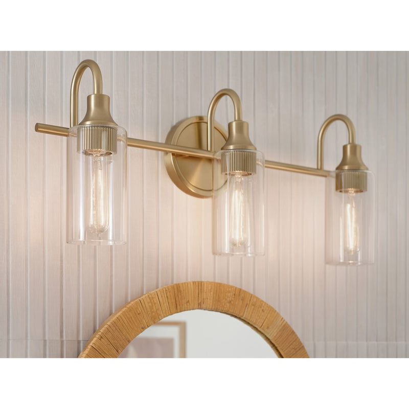 Kichler Kavi 23in 3-Light Vanity Light | Modern Champagne Bronze Steel & Clear Glass | Bathroom Vanity Lighting | Dimmable | Model 55211CPZ