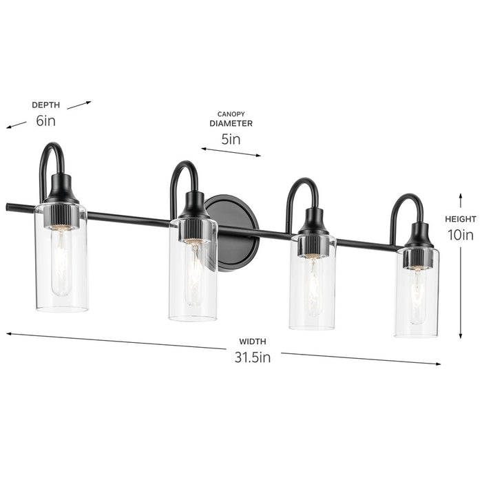 Kichler Kavi 4 Light 32" Wall Mt Bath 4 Arm, Black/Clear