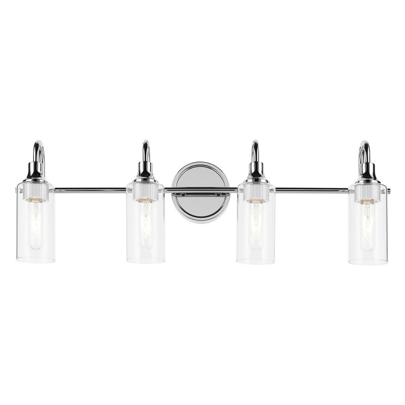 Kichler Kavi 31.5in Wide 4-Light Bathroom Vanity Light | Modern Chrome & Clear Glass | Vanity & Bathroom Fixture | 4 Bulbs 120V Dimmable | Model 55212CH