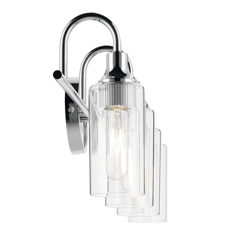 Kichler Kavi 31.5in Wide 4-Light Bathroom Vanity Light | Modern Chrome & Clear Glass | Vanity & Bathroom Fixture | 4 Bulbs 120V Dimmable | Model 55212CH