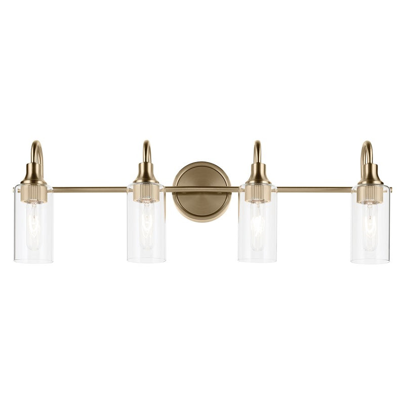 Kichler Kavi 31.5in Wide 4-Light Vanity Light | Champagne Bronze Steel & Clear Glass | Bathroom & Powder Room | 4 x T10 Bulbs, Dimmable | Model 55212CPZ