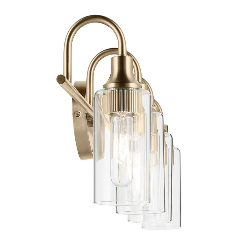Kichler Kavi 31.5in Wide 4-Light Vanity Light | Champagne Bronze Steel & Clear Glass | Bathroom & Powder Room | 4 x T10 Bulbs, Dimmable | Model 55212CPZ