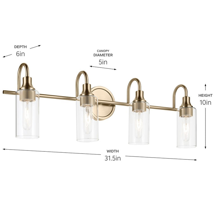 Kichler Kavi 4 Light Wall Mt Bath 4 Arm, Champagne Bronze/Clear