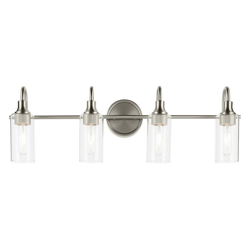 Kichler Kavi 31.5in Wide 4-Light Bathroom Vanity Light | Brushed Nickel Steel & Clear Glass | Modern Bath Vanity Lighting | 4 x T10 Bulbs | Model 55212NI