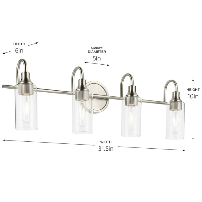 Kichler Kavi 4 Light Wall Mt Bath 4 Arm, Brushed Nickel/Clear