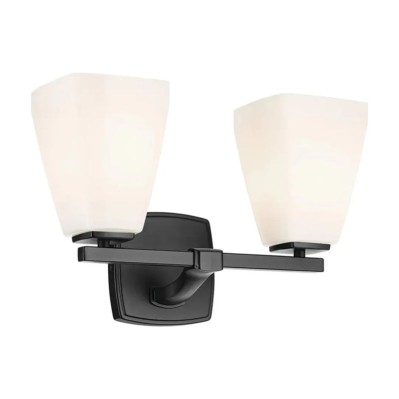 Kichler Marant 2 Light Wall Mt Bath 2 Arm, Black/Cased Opal - 55215BK