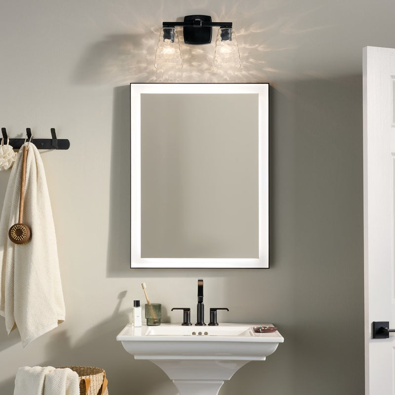 Kichler Marant 14.25in Wide 2-Light Vanity Light | Modern Black Steel & Cased Opal Glass | Bathroom Vanity Light | 2 A-Bulbs, 120V | Model 55215BK
