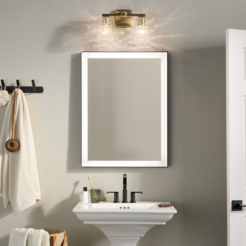 Kichler Marant 2 Light Vanity Light | Modern Champagne Bronze Steel & Clear Water Glass | Bathroom Vanity & Powder Room | 14.25in W | Model 55215CPZWTR