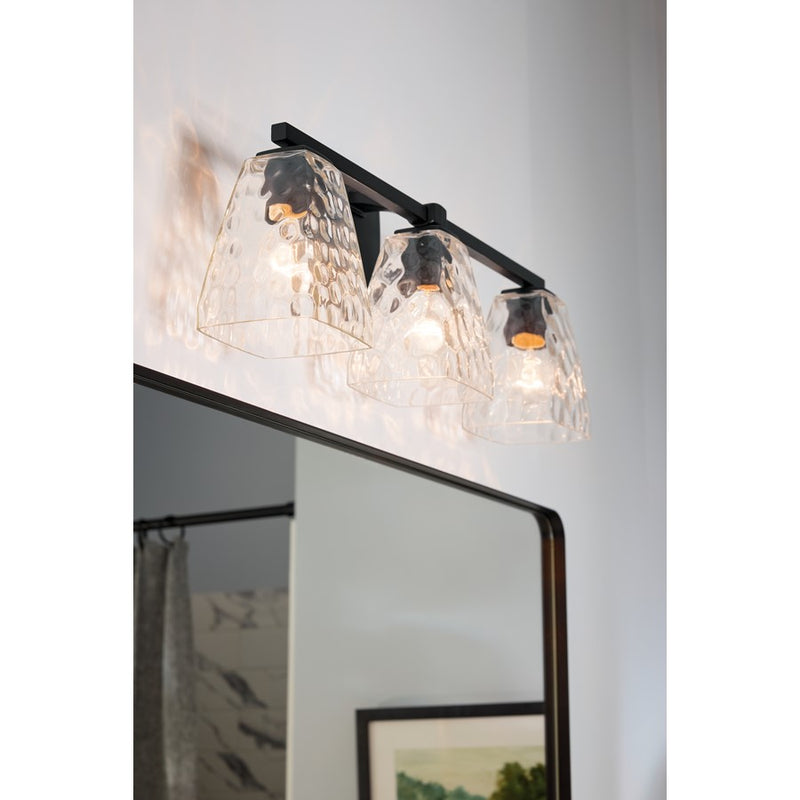 Kichler Marant 23.75in 3-Light Vanity Light | Modern Black Steel & Clear Water Glass | Bathroom Vanity & Powder Room | 120V, Dimmable | Model 55216BKWTR