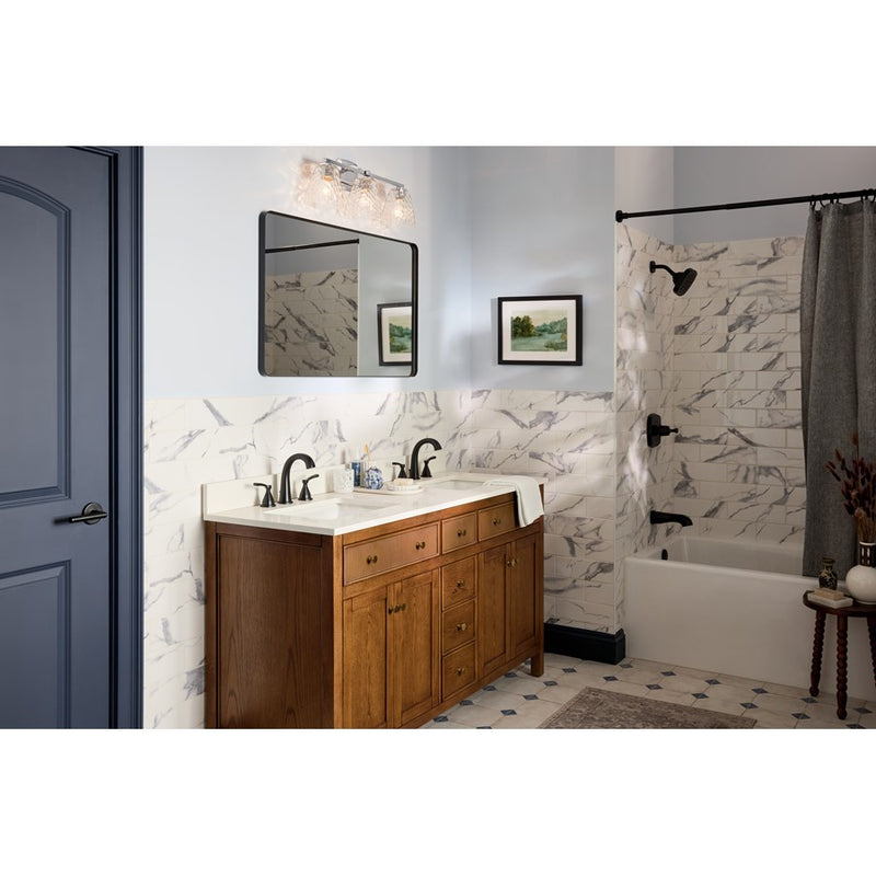 Kichler Marant 23.75in Wide 3-Light Bath Vanity | Modern Chrome Steel & Opal Glass | Bathroom Vanity & Damp Location | 3 Bulbs, Dimmable | Model 55216CH